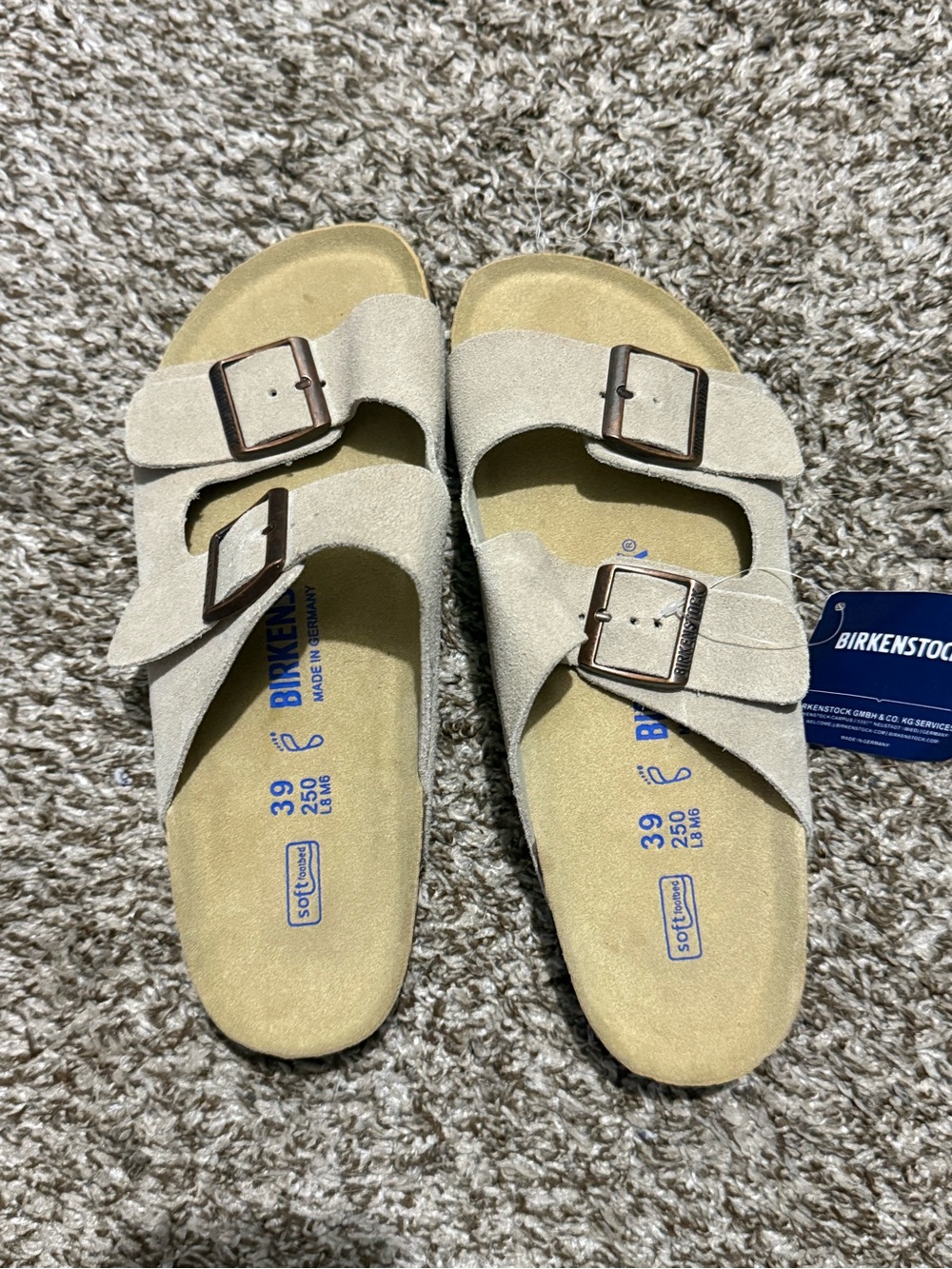 Birkenstock Kids Two-Strap Suede Sandals in Light Tan